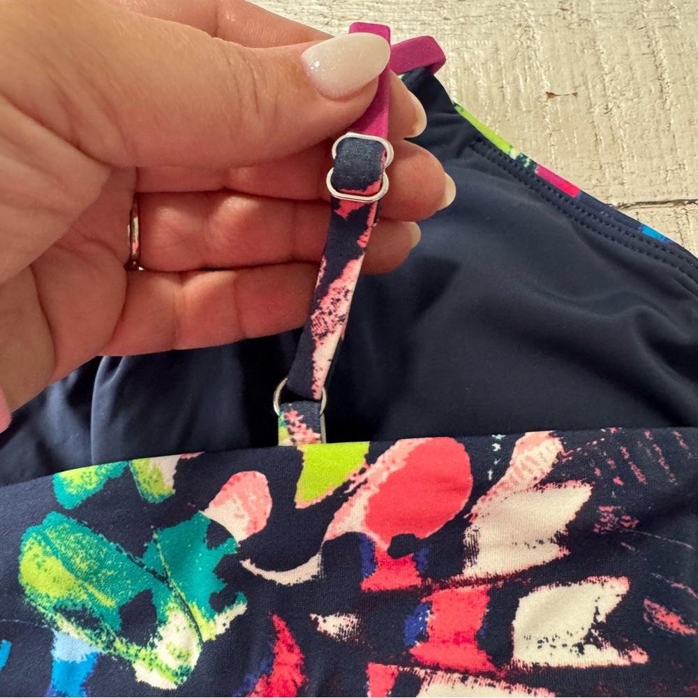 Andie Multicolor Scoop Bikini Top - Navy, Pink, Green, Blue - Picture 7 of 13